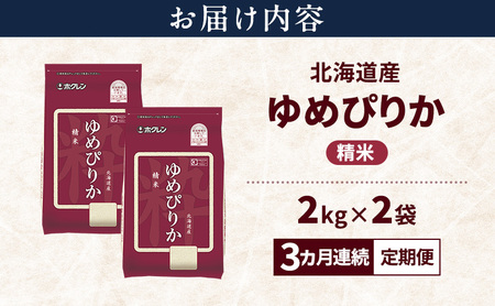 【3ヵ月連続定期便】北海道産 ゆめぴりか 精米 4kg 米 特A 獲得 白米 ごはん 定期便 定期配送 3ヵ月 道産米 ブランド米 4キロ お米 ご飯 米 北海道米 JAふらの ホクレン ホクレン米 