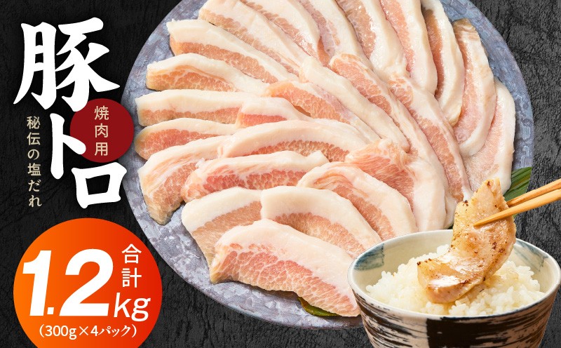
                  豚トロ 焼肉用 1.2kg 秘伝の塩だれ漬け【小分け 300g×4P 焼肉用 塩だれ 焼くだけ 小分け BBQ やきにく 数量限定】
                