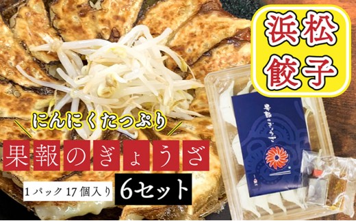 
                  浜松餃子 果報のぎょうざ 1パック（17個入り）6セット（合計102個）冷凍 加工品 惣菜 中華 点心 おかず おつまみ 冷凍餃子 一品 キャベツ 多め 甘め ニンニク パンチ 休日 夕飯 
                