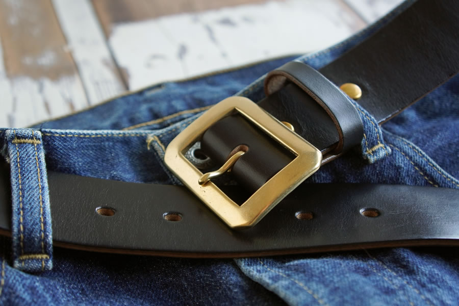 E STREET LEATHER ホーウィン・クロムエクセル 茶芯革 レザーベルト ブラック（34インチ 86.5cm）【star006-3-01】