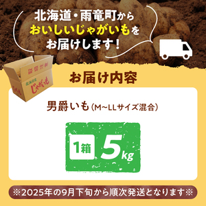 【先行予約】北海道産 じゃがいも 男爵 5kg  男爵芋 ジャガイモ 芋 いも 秋野菜 季節の野菜 直送農場 北海道雨竜町産 サイズ混同 野菜