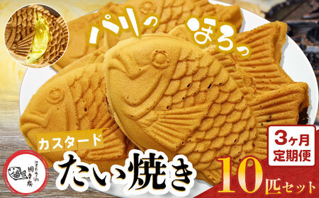 【 3回 定期便 】鯛焼き カスタード 10匹 セット | 江戸一たい焼き 鯛幸房 国領店 厳選素材 北海道産 てん菜 甜菜糖 砂糖大根 ビート 小麦 贈り物 ギフト 冷めても美味しい 皮薄め こだわり たいやき 冷凍 和菓子 菓子 焼菓子 スイーツ 食品 おやつ 調布 国領 東京 定期