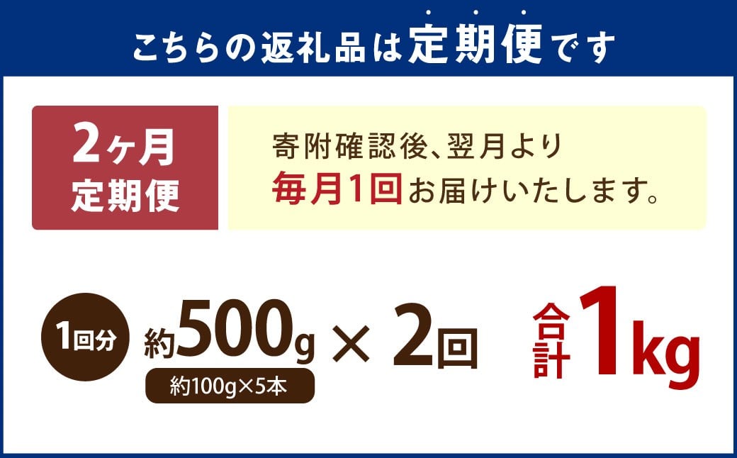 【2ヶ月定期便】 九重夢ポーク串 約500g（約100g×5本）×2回 計約1kg