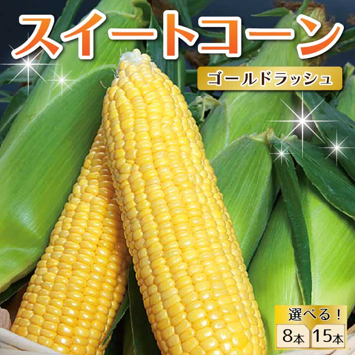 【ふるさと納税】【先行受付2026年発送】東御市産とうもろこし8本/15本【御牧ふるさと農園】｜フルーツみたいなイエロースイートコーン(ゴールドラッシュ)　※2026年7月中旬頃～9月上旬頃お届け予定※着日指定不可