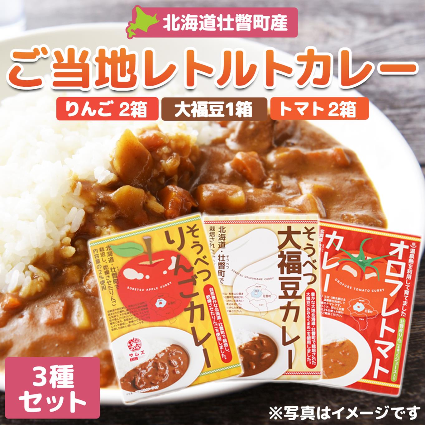 【ふるさと納税】≪ご当地レトルトカレー≫3種セット　計5箱 【 ふるさと納税 人気 おすすめ ランキング 北海道 壮瞥 大福豆カレー まめ りんごカレー オロフレ トマトカレー レトルト 保存食 贈り物 贈物 贈答 ギフト 大容量 詰合せ 北海道 壮瞥町 送料無料 】 SBTA044