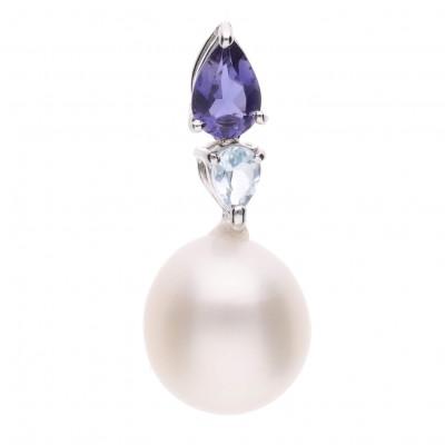 ふるさと納税 神戸市 【菫】白蝶真珠(南洋真珠)アイオライト&amp;ブルートパーズ K18WG ペンダントトップ