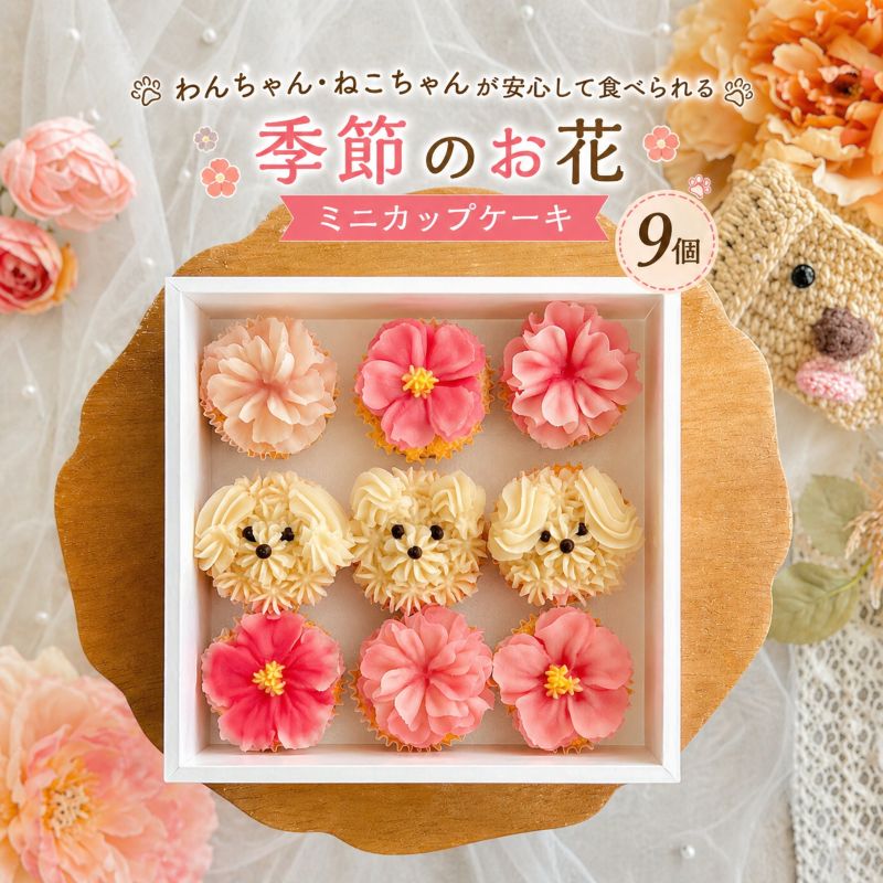 【ふるさと納税】ペット用 ケーキ カップケーキ 9個 BOX わんちゃん・ねこちゃんが安心して食べられる季節のお花 | 誕生日 記念日 ミニカップケーキ 栃木県 矢板市