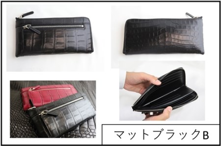 クロコL字ファスナー カルムウォレット【Matte/マット】＜マットブラックB＞/長財布 革 クロコダイル [2263]