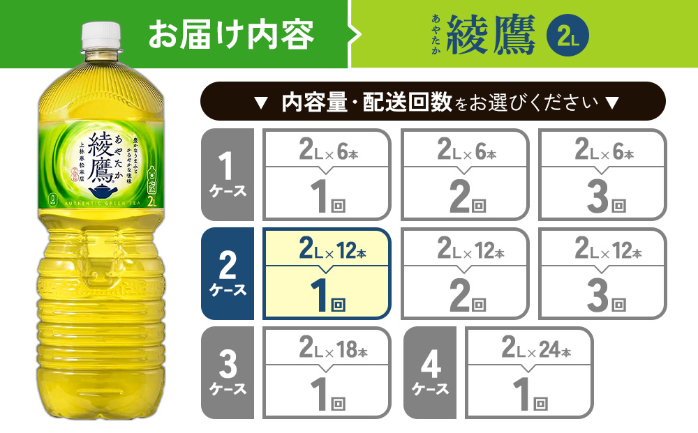 綾鷹 2L PET【コカ・コーラ】ペットボトル 2ケース(12本)セット お茶 緑茶 日本茶 茶葉 送料無料