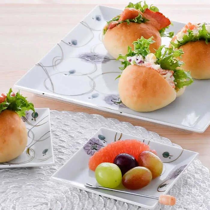 【波佐見焼】丸紋フラワー 角盛皿＆角銘々皿 角皿 3枚セット 食器 皿 【陶豊】 [OE21] 波佐見焼