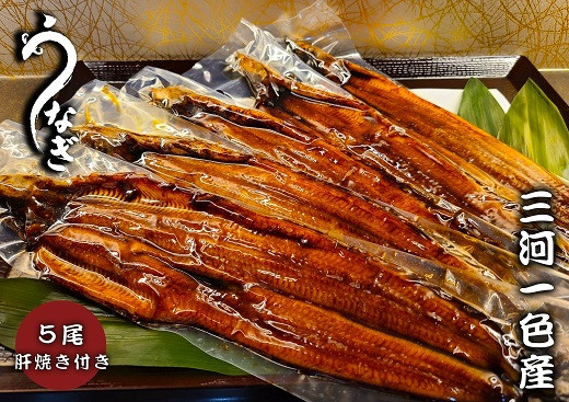 
三河一色うなぎ　蒲焼5尾（合計800g以上）鰻肝付き・F012
