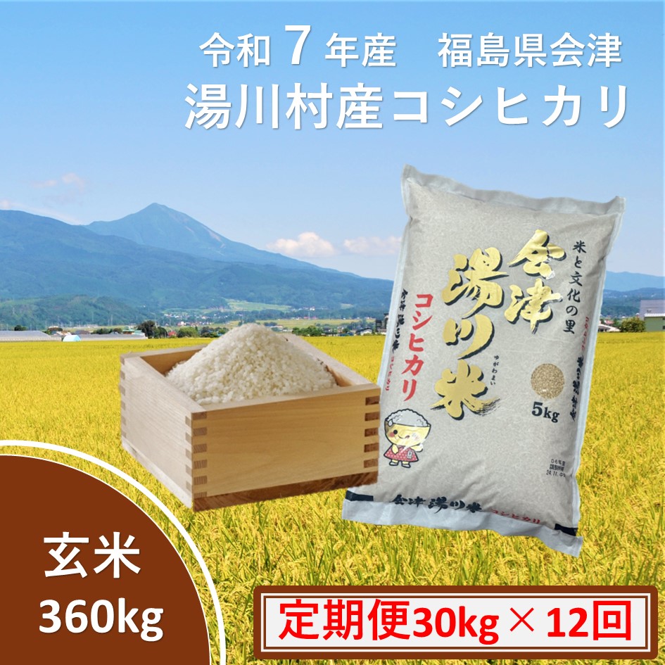 令和7年産湯川村産コシヒカリ　玄米360kg(30kg×12回)【全12回定期便　R7.10月～R8.9月毎月発送】