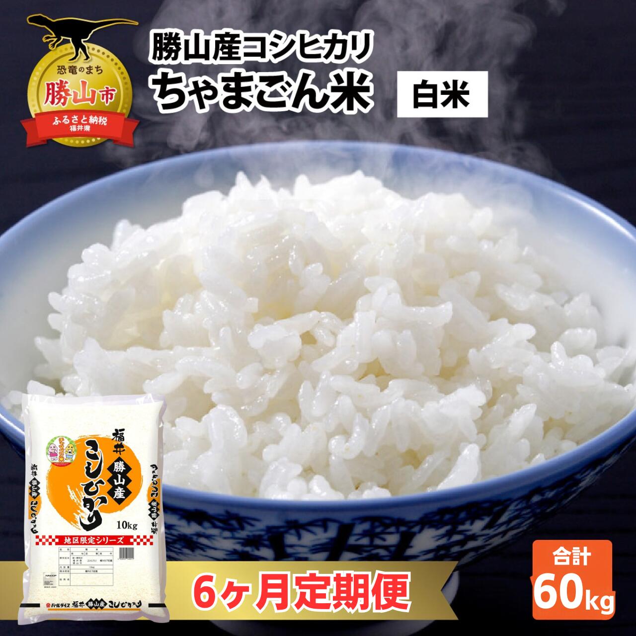 【ふるさと納税】【令和8年産 新米】【定期便6ヶ月連続】勝山産 コシヒカリ ちゃまごん米 精米 10kg（計60kg） / お米 白米 ご飯 ブランド米 国産 北陸 福井県産 勝山市
