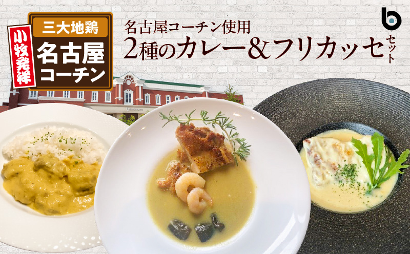 【ふるさと納税】名古屋コーチン 2種 カレー フリカッセ セット BRICK CAFE ブリックカフェ グリーンカレー バターチキンカレー スパイシー クリーム煮 もも肉 人気 カフェ 電子レンジOK ボイル カレーライス 簡単調理 お取り寄せグルメ 時短飯 愛知県 小牧市 送料無料