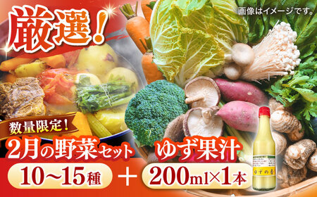 【数量限定】厳選！旬を味わう有機野菜詰め合わせ 2月（10～15種）＆農家さん自家製ゆず果汁 200ml×1本セット　大阪府高槻市/高槻あぐり[AOCS004] [AOCS004]