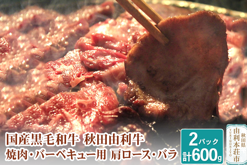 国産黒毛和牛 秋田由利牛 BBQ・焼肉セット 合計600g (肩ロース 300g バラ焼肉用300g)|08_akm-060201_イメージ1