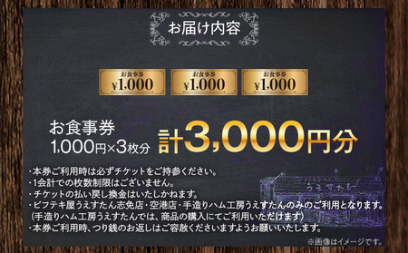 うえすたん ランチもディナーも使える お食事券 3000円分 （1000円×3枚） お食事券 納税 支援品 返礼品 支援 返礼 お礼の品 チケット 券 お食事券 食事券 ディナー 食事 レストランチケ