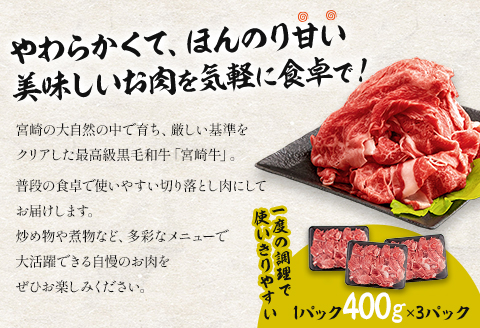 【訳あり】宮崎牛 こま切れ 計1.2kg(400g×3パック) 切り落とし 細切れ 不揃い 煮込み 炒め物用 |牛肉 牛 肉 訳あり コマ切れ 切り落とし 細切れ 不揃い 煮込み 炒め物