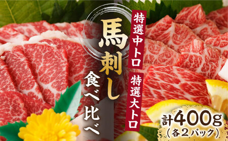 特選霜降り馬刺し 中トロ大トロ2種食べ比べセット 計400g（各2pc）＋タレ大【馬刺しの郷 民守】 2種馬刺し 中トロ 大トロ  熊本  霜降り 特選 タレ付き [ZBL017]