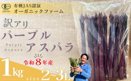 【先行予約】【訳あり】オーガニック パープルアスパラガス   2L～3L 1kg【オーガニックアスパラ 有機JAS認証 パープルアスパラガス 2L～3Lサイズ 新鮮野菜 産地直送 1kg 春野菜 自然栽培 循環型農法  甘いアスパラガス 香り豊か 太陽の恵み 大地の恵み 野菜ギフト 旬の野菜 お取り寄せ野菜 訳あり】