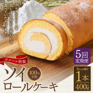 【5ヶ月定期便】ボヌール特製 100％米粉 ソイロールケーキ 1本 約400g ロールケーキ ケーキ スイーツ 米粉 小麦不使用 牛乳不使用 グルテンフリー 無添加 洋菓子 お菓子 おやつ 冷凍