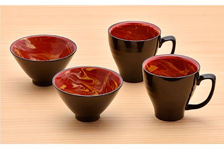 【波佐見焼】レッドマーブル マグカップ2個 飯碗2個セット 茶碗 丼 スープマグ  食器 皿 【舘山堂】 [RC23] 波佐見焼