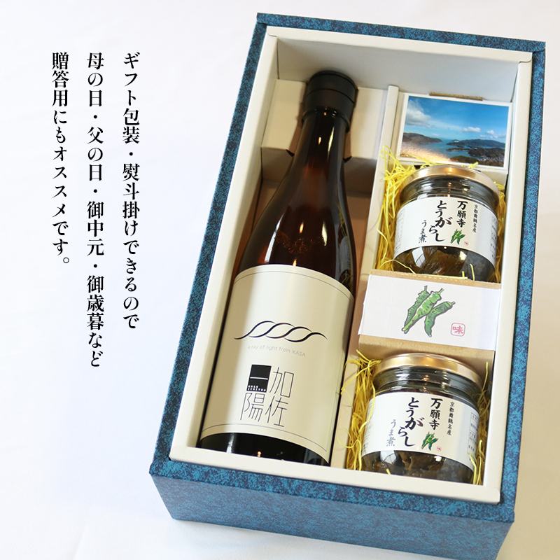 舞鶴 地酒と肴セット 特別純米「加佐一陽」720ml 万願寺とうがらしうま煮 2瓶 ギフト 贈答 熨斗 御歳暮 お歳暮 日本酒 お酒 アルコール 京都 舞鶴 池田酒造 おつまみ 佃煮 セット
