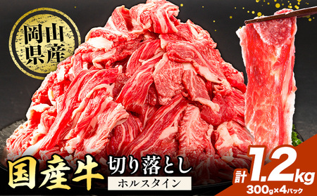 牛肉 肉 国産牛 切り落とし ホルスタイン 大容量 小分け1.2kg(300g×4) 《30日以内に出荷予定(土日祝除く)》牛肉  岡山県産 岡山県 矢掛市 お肉 にく カレー 牛丼 牛肉