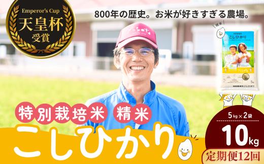 【定期便12ヶ月】コシヒカリ 精米 10kg 天皇杯受賞！横田農場の特別栽培米こしひかり ❙ こしひかり コシヒカリ 厳選米 お米 米 こめ 白米 精米 特別栽培米 冷めてもおいしい 美味しい こだわり おにぎり 天皇杯 受賞 ブランド米 農薬を抑えた 特別栽培 特別栽培認証 厳選米 人気 農家直送 産地直送 精米 国産 おすすめ 甘みが強い ふっくら 艶やか 茨城県 龍ケ崎市