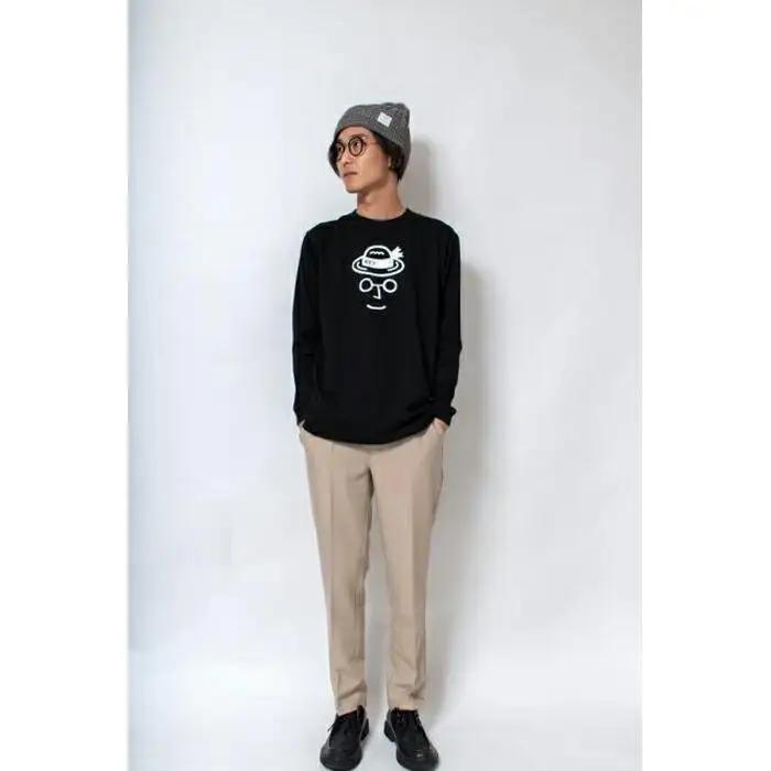 《1》レディースL・メンズS～M　麦わらロングTシャツ　BLACK
