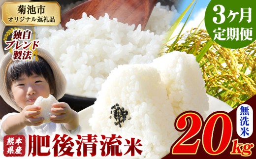 【3ヶ月定期便】熊本県産 無洗米 肥後清流米 20kg 熊本県産 ふるさと納税 精米 米 こめ ふるさとのうぜい コメ お米 おこめ《1月から出荷開始》