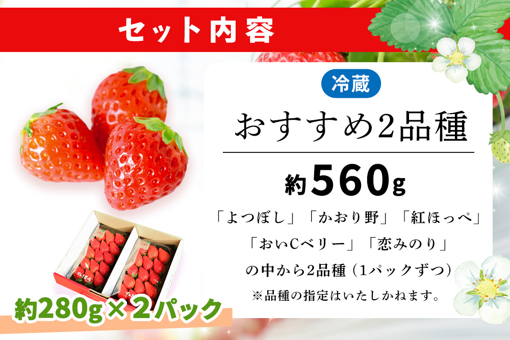 【2027年2月発送】【先行予約】【農場直送！】いちご2品種食べ比べ(約280g×2P)【ふるさと納税 佐賀県 基山町産 げんき農場 苺 ブランド苺 イチゴ いちご フルーツ 果物 くだもの 美味しい