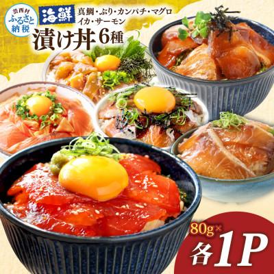 ふるさと納税 芸西村 海鮮漬け丼6種(真鯛・ブリ・カンパチ・マグロ・サーモン・イカ)1食80g×各1パック【KYF175】