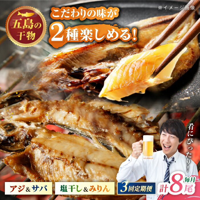 【ふるさと納税】【3回定期便】一夜干し 4種（アジ/サバ）計8尾 五島市/愛情食彩[PCH034] 魚 干物 手作り 鯵 鯖 あじ さば 水産加工品 長崎 おかず おつまみ 逸品