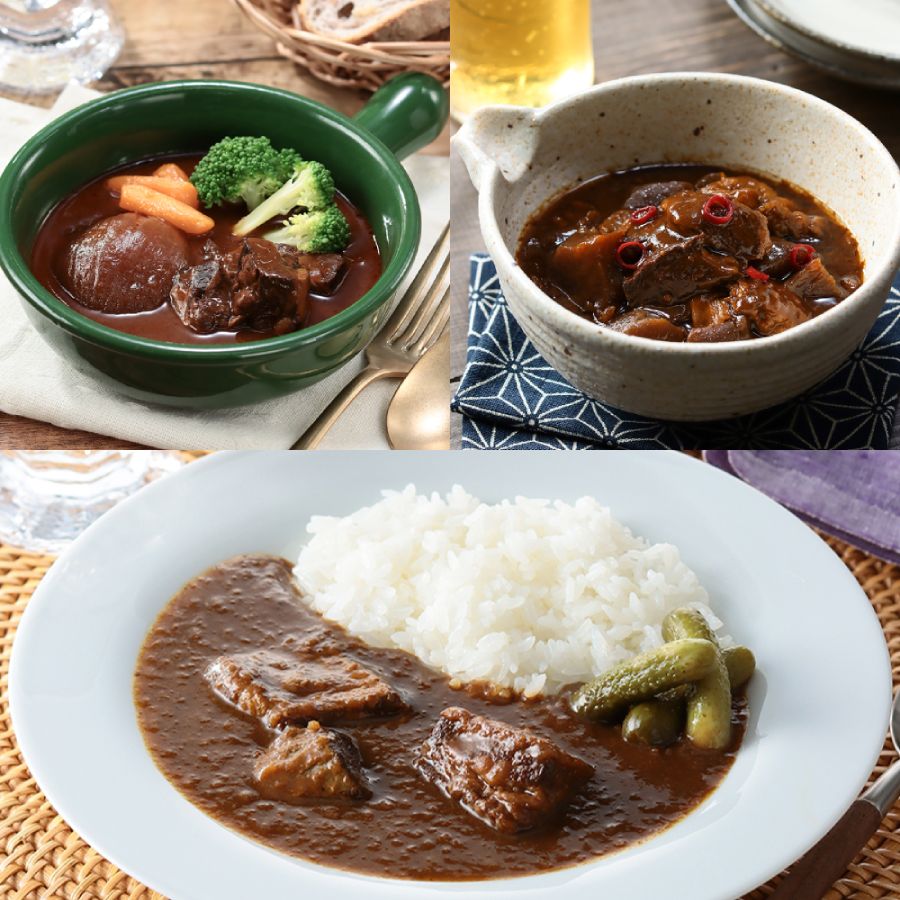 贅沢「飛騨牛」3種セット（カレー・シチュー・どて煮）各1食（計3食）