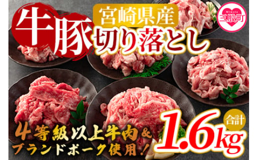 
【数量限定】＜宮崎牛切り落とし牛肉(カタ肉) 豚肉(ウデ、モモ)＞【MI277-nm-x1】【ニクマル】
