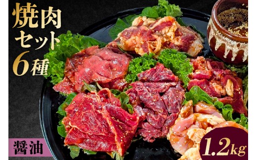 焼肉セット6種（醤油）【 味付け 醤油 簡単 1.2kg BBQ バーベキュー 牛モモ 牛カルビ 牛ウデ 牛肩ロース 牛さがり 鶏もも 小分け 冷凍保存 】