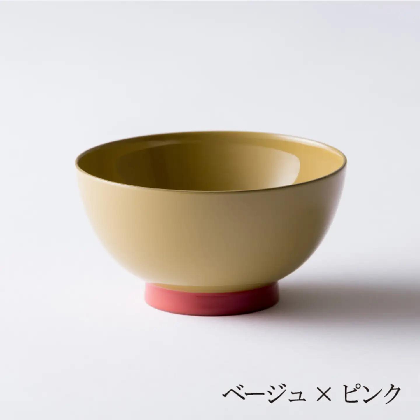 【数量限定・在庫限りで受付終了】aisomo cosomo 飯椀　食卓を彩る飯椀＜100%天然漆＞【老舗塗師屋創業230年】 ベージュ×ピンク