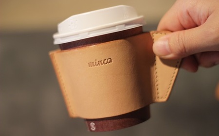 【minca】栃木レザーのカフェグッズ3アイテム5点セット 自宅、オフィス、キャンプシーンでのカフェタイムに/タン(生成)　678
