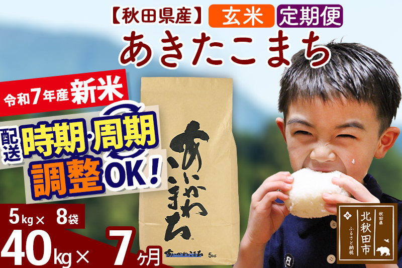 ※令和7年産 新米※《定期便7ヶ月》秋田県産 あきたこまち 40kg【玄米】(5kg小分け袋) 2025年産 お届け時期選べる お届け周期調整可能 隔月に調整OK お米 藤岡農産