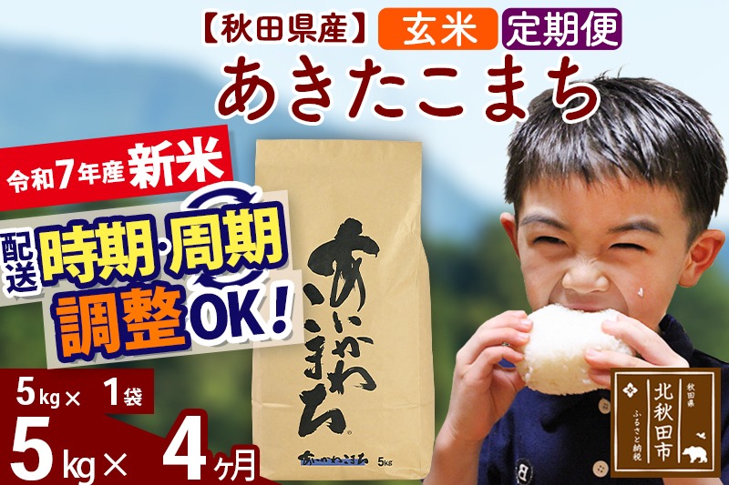 ※令和7年産 新米※《定期便4ヶ月》秋田県産 あきたこまち 5kg【玄米】(5kg小分け袋) 2025年産 お届け時期選べる お届け周期調整可能 隔月に調整OK お米 藤岡農産|foap-20304