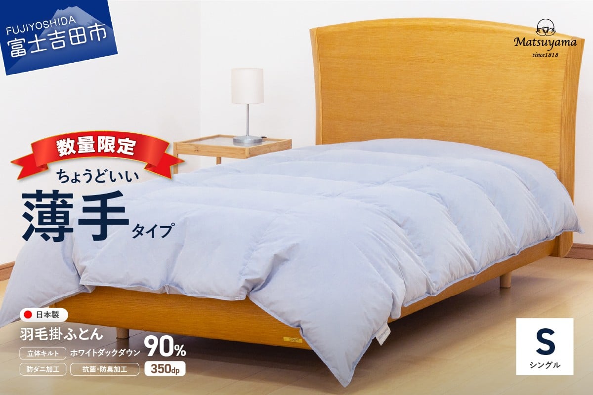 
            【数量限定】ちょうどいい薄手タイプの羽毛布団 ライトグレー シングル  羽毛量0.5㎏ 【選べる発送月】 ふとん 薄手 掛けふとん 肌掛け 寝具 布団 羽毛ふとん 山梨 富士吉田 すぐ届く 即納 最短発送 最速発送 スピード発送 新生活
          