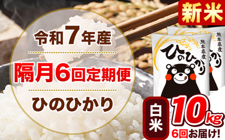 新米 令和7年産【隔月6回定期便】白米 ひのひかり【2ヶ月に1回届く】 10kg 5kg×2袋《お申込み翌月から出荷》 熊本県産 精米 ひの 米 こめ ヒノヒカリ コメ お米 津奈木