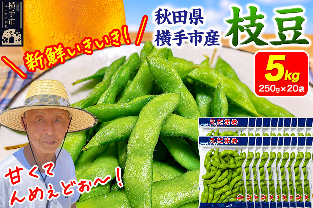 ＜先行受付 7月下旬より発送＞作り手の顔が見える「新鮮いきいき枝豆」 5.0kg（250g×20袋）秋田県横手市産 [先行予約 枝豆 えだまめ 秋田県 横手市]