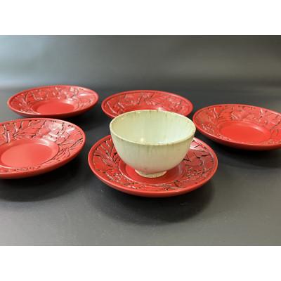 ふるさと納税 村上市 村上木彫堆朱　茶托　牡丹唐草 (5枚組) |  | 02