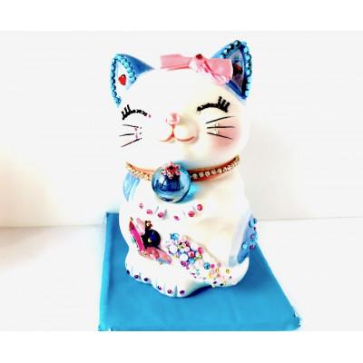 ふるさと納税 中間市 風水ハッピーキャット(LL)ブルー(青座布団付き)