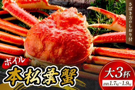 【 国産日本海の松葉蟹をボイルでお届け！ 】【先行予約】ボイルでお届け。ボイル本松葉蟹 大3杯（タグ付き）＜12月10日～2月末までのお届け＞ カニ 魚介類 海の幸 カニ 年内配送 年末年始配送 【097_0686】
