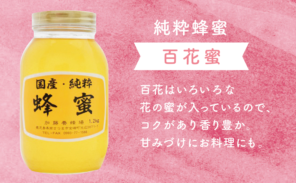 【国産 純粋はちみつ】百花蜂蜜 1.2kg 国産 ハチミツ 鹿児島産 ギフト ご贈答 熨斗対応 加藤養蜂場 南さつま市