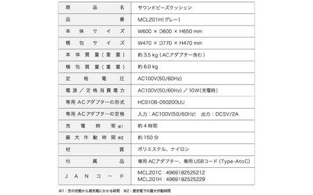 サウンドビーズクッション グレー/MCL201H[AOAB170]