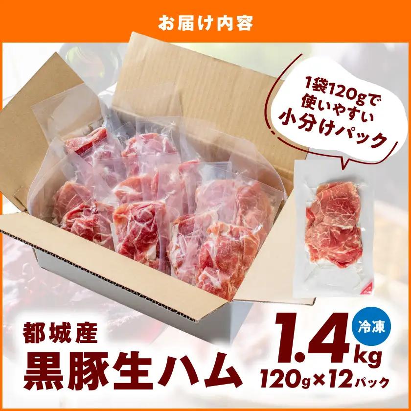 黒豚生ハム1.4kg〔MJ-2519〕_(都城市) 宮崎県産 豚肉 120g×12パック 小分け 都城産 加工品 食品 つまみ 酒のお供 酒の肴